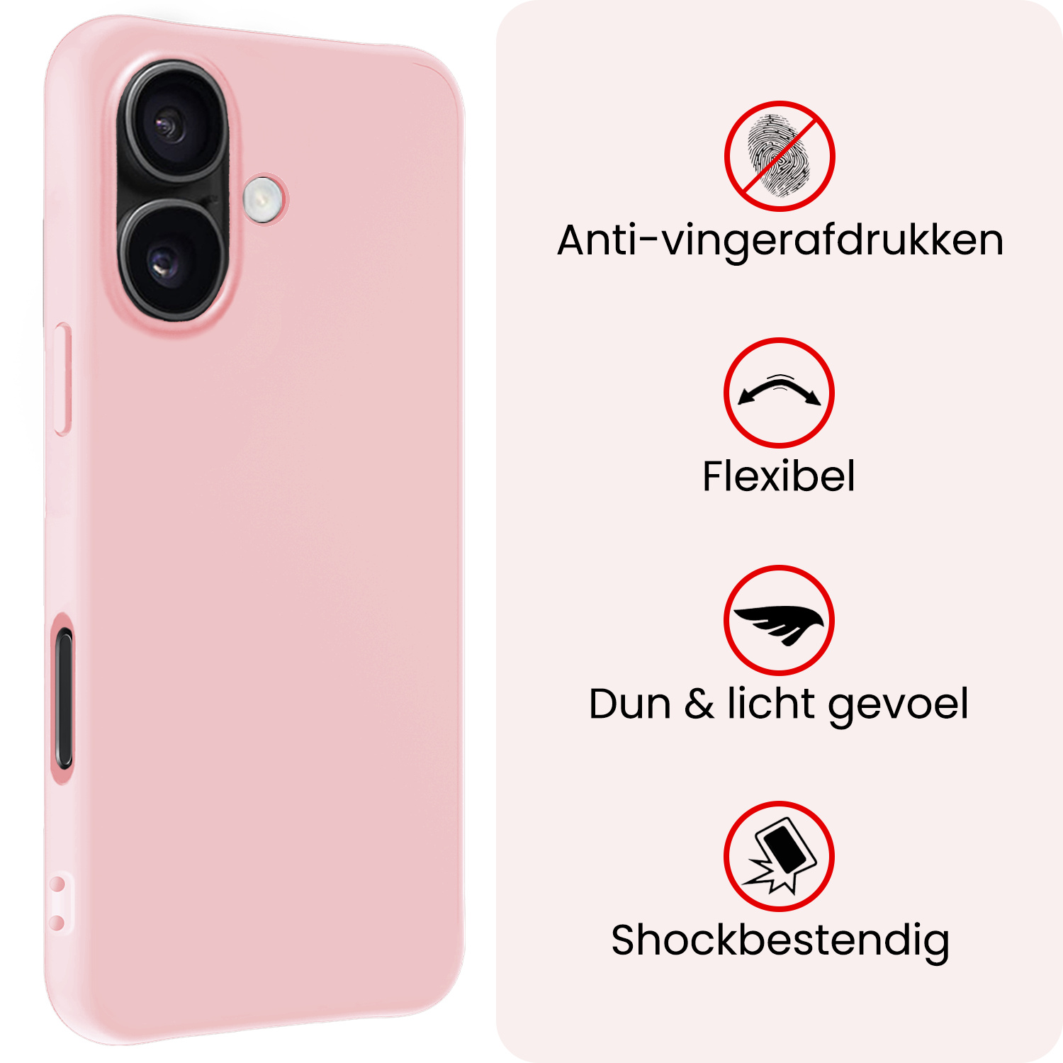 NoXx NoXx iPhone 17 Hoesje Siliconen Met 2x Screenprotector Met Dichte Notch - Lichtroze