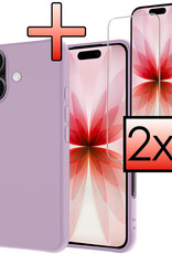 NoXx NoXx iPhone 17 Hoesje Siliconen Met 2x Screenprotector Met Dichte Notch - Lila