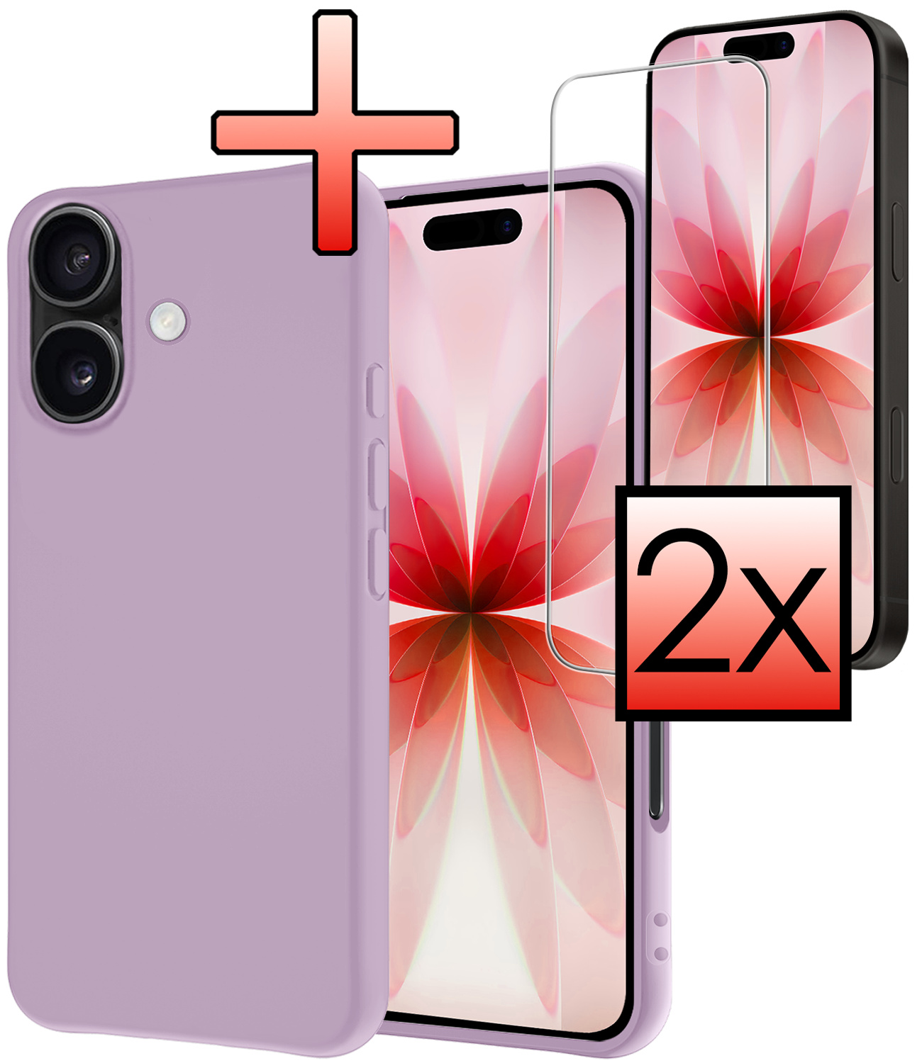 NoXx NoXx iPhone 17 Hoesje Siliconen Met 2x Screenprotector Met Dichte Notch - Lila