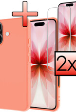 NoXx NoXx iPhone 17 Hoesje Siliconen Met 2x Screenprotector Met Dichte Notch - Perzik