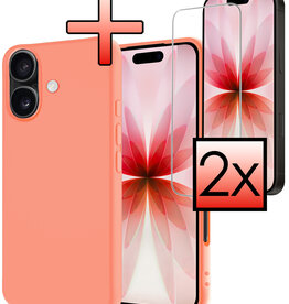 NoXx NoXx iPhone 17 Hoesje Siliconen Met 2x Screenprotector Met Dichte Notch - Perzik