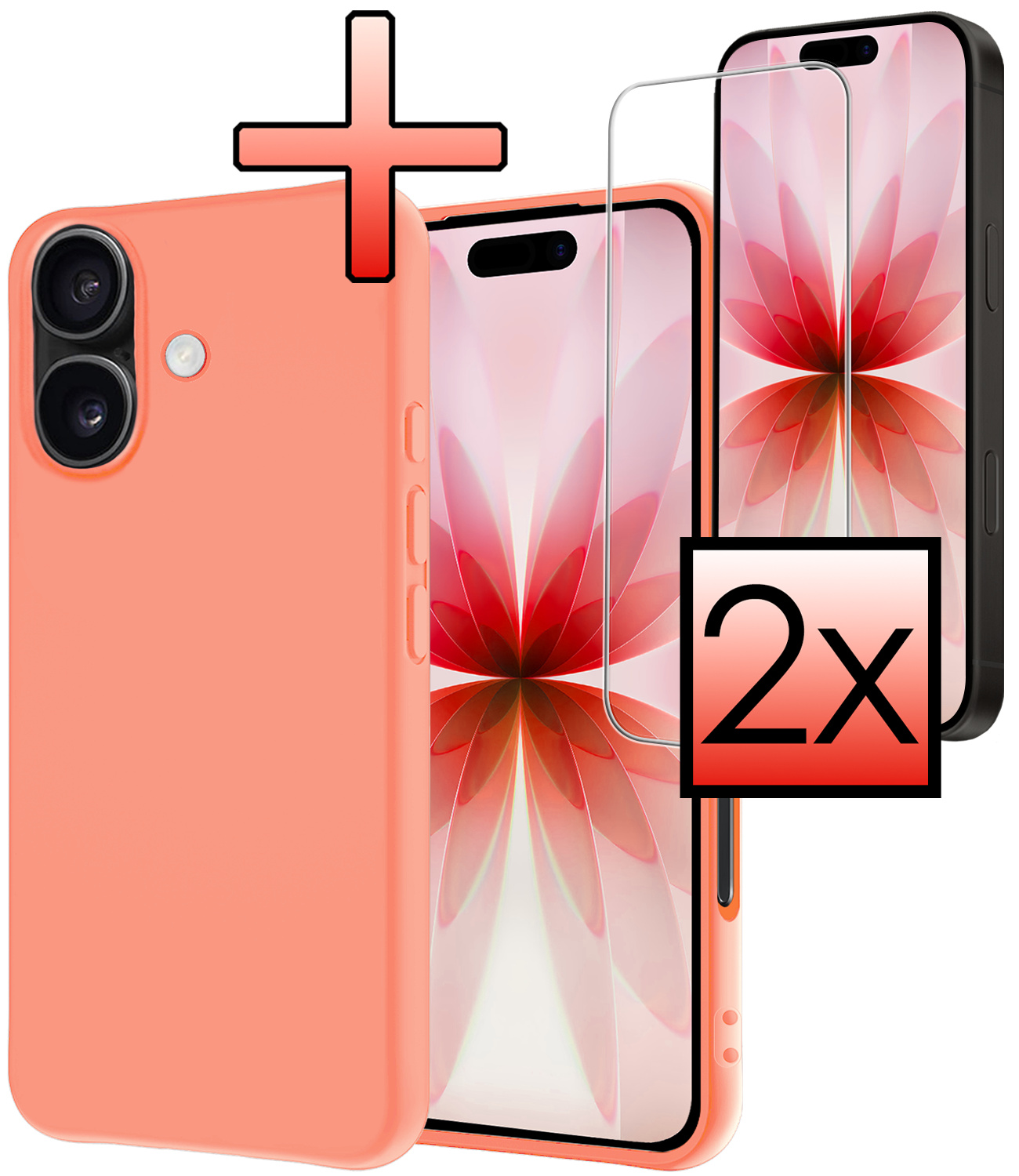 NoXx NoXx iPhone 17 Hoesje Siliconen Met 2x Screenprotector Met Dichte Notch - Perzik