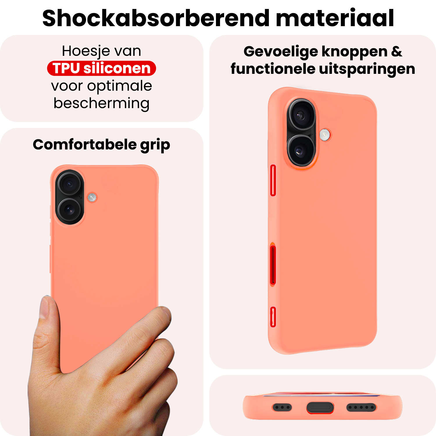 NoXx NoXx iPhone 17 Hoesje Siliconen Met 2x Screenprotector Met Dichte Notch - Perzik