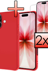 NoXx NoXx iPhone 17 Hoesje Siliconen Met 2x Screenprotector Met Dichte Notch - Rood