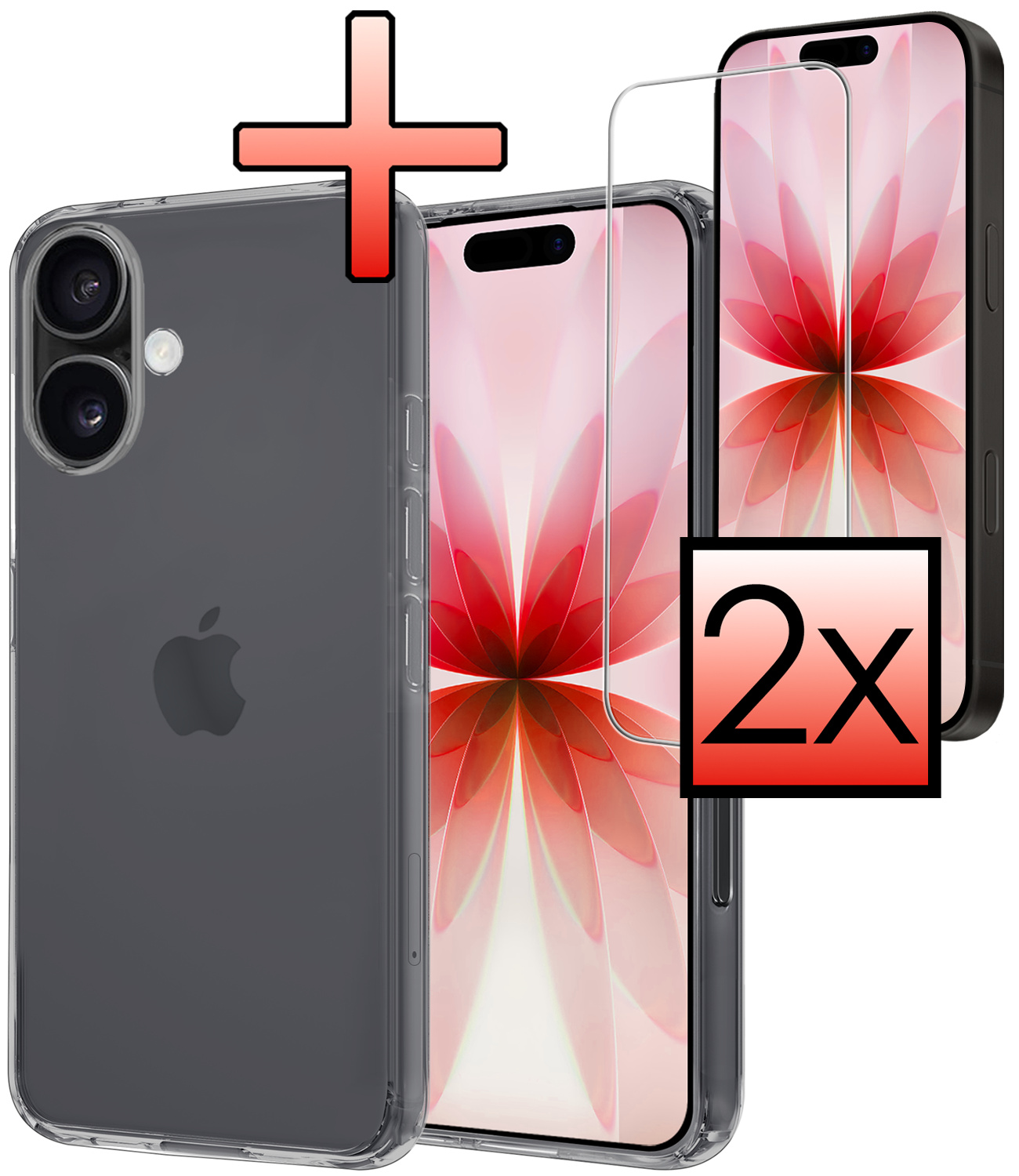 NoXx NoXx iPhone 17 Hoesje Siliconen Met 2x Screenprotector Met Dichte Notch - Transparant