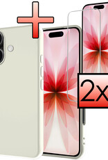 NoXx NoXx iPhone 17 Hoesje Siliconen Met 2x Screenprotector Met Dichte Notch - Wit