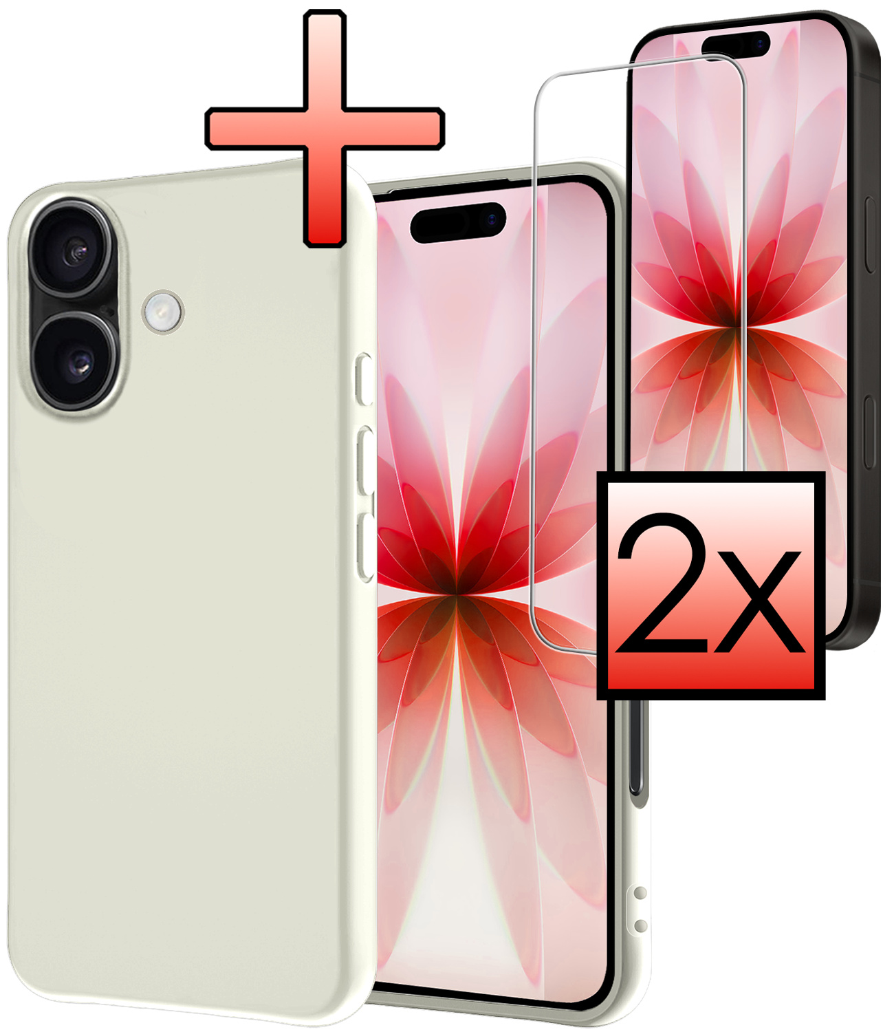 NoXx NoXx iPhone 17 Hoesje Siliconen Met 2x Screenprotector Met Dichte Notch - Wit