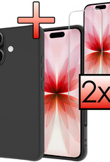 NoXx NoXx iPhone 17 Hoesje Siliconen Met 2x Screenprotector Met Dichte Notch - Zwart