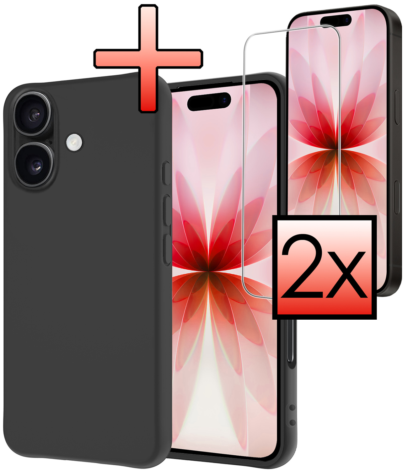 NoXx NoXx iPhone 17 Hoesje Siliconen Met 2x Screenprotector Met Dichte Notch - Zwart