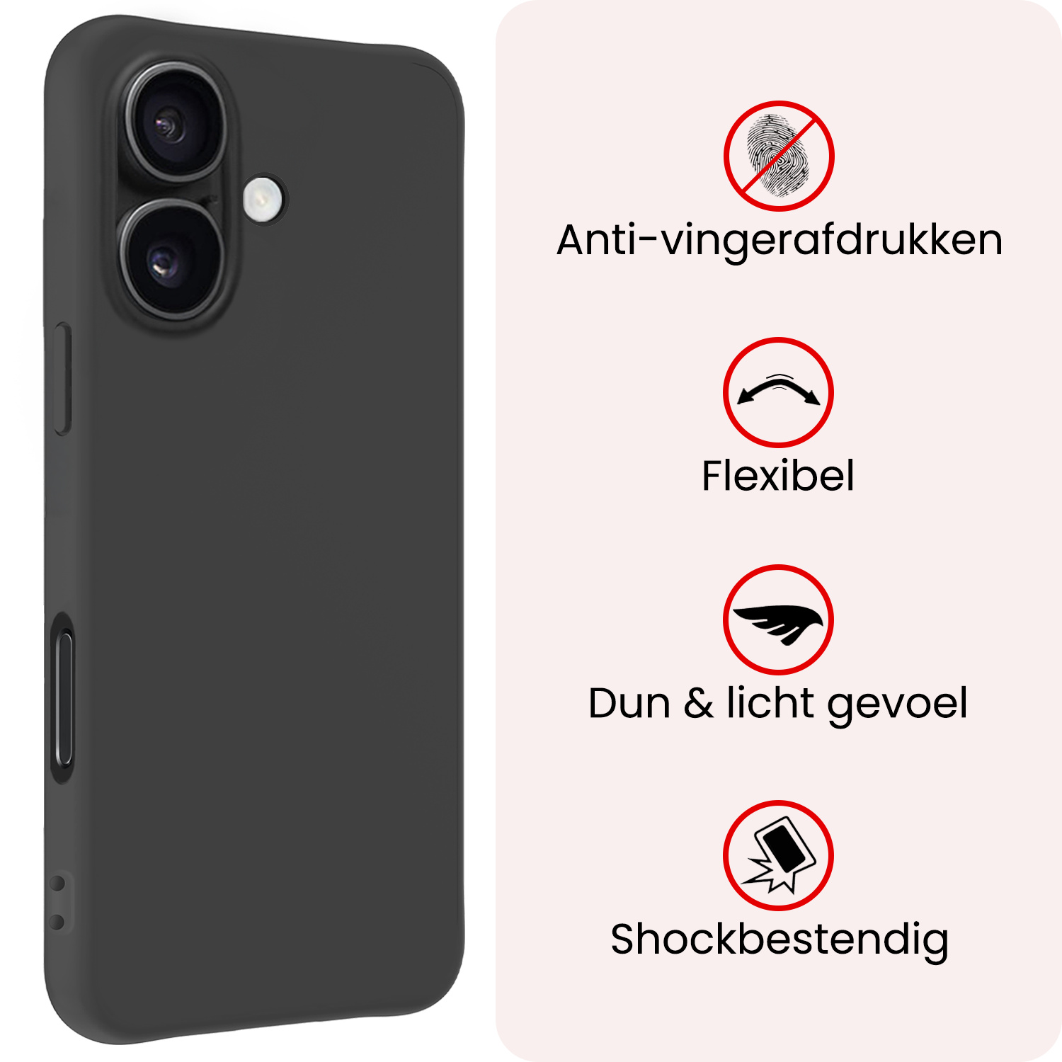 NoXx NoXx iPhone 17 Hoesje Siliconen Met 2x Screenprotector Met Dichte Notch - Zwart
