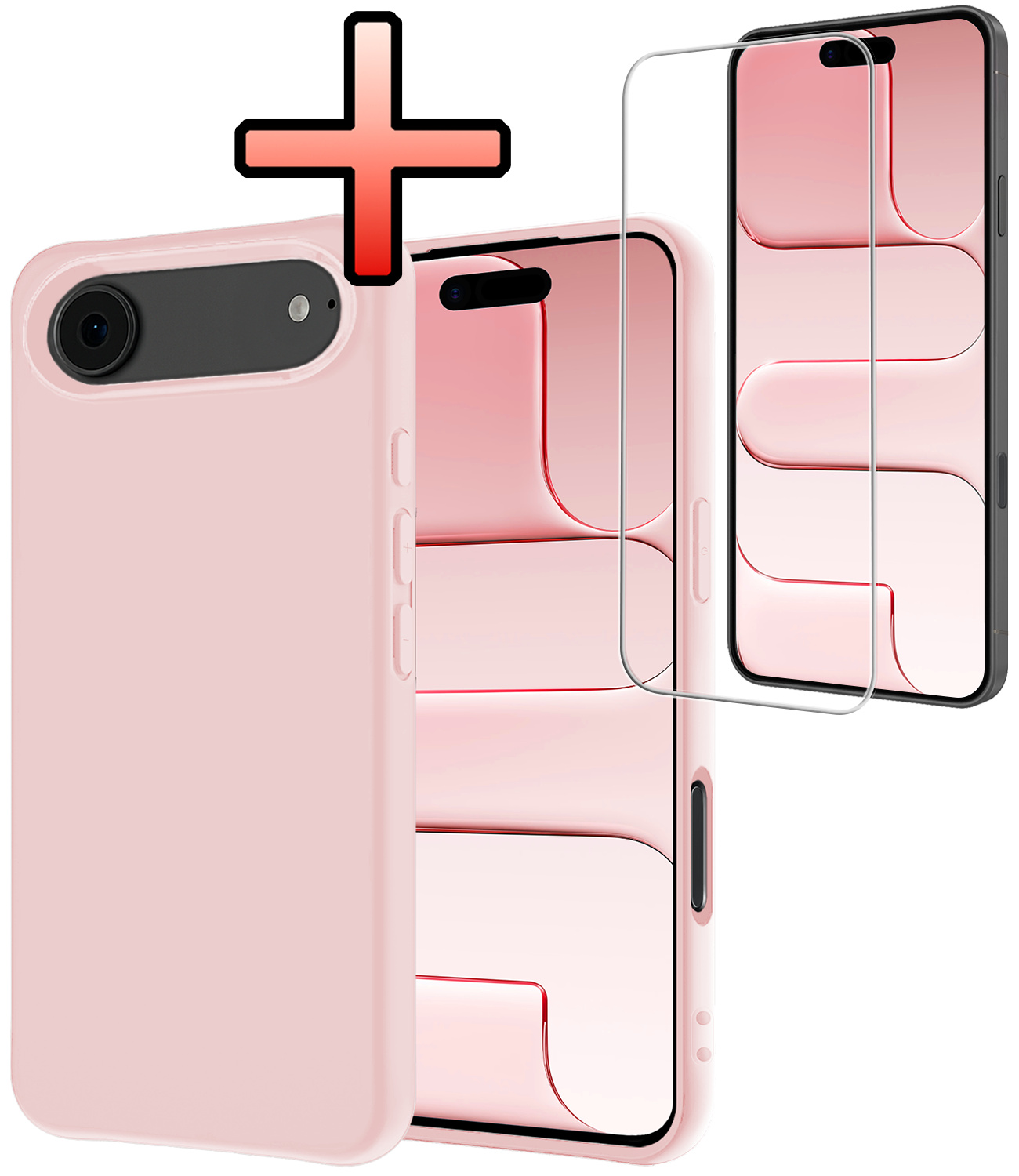 NoXx NoXx iPhone Air Hoesje Siliconen Met Screenprotector Met Dichte Notch - Lichtroze