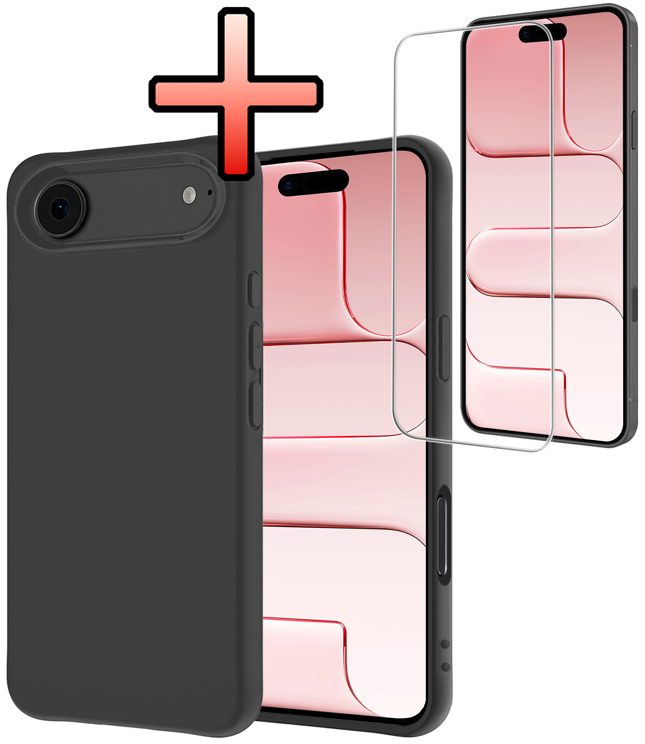 NoXx NoXx iPhone Air Hoesje Siliconen Met Screenprotector Met Dichte Notch - Zwart