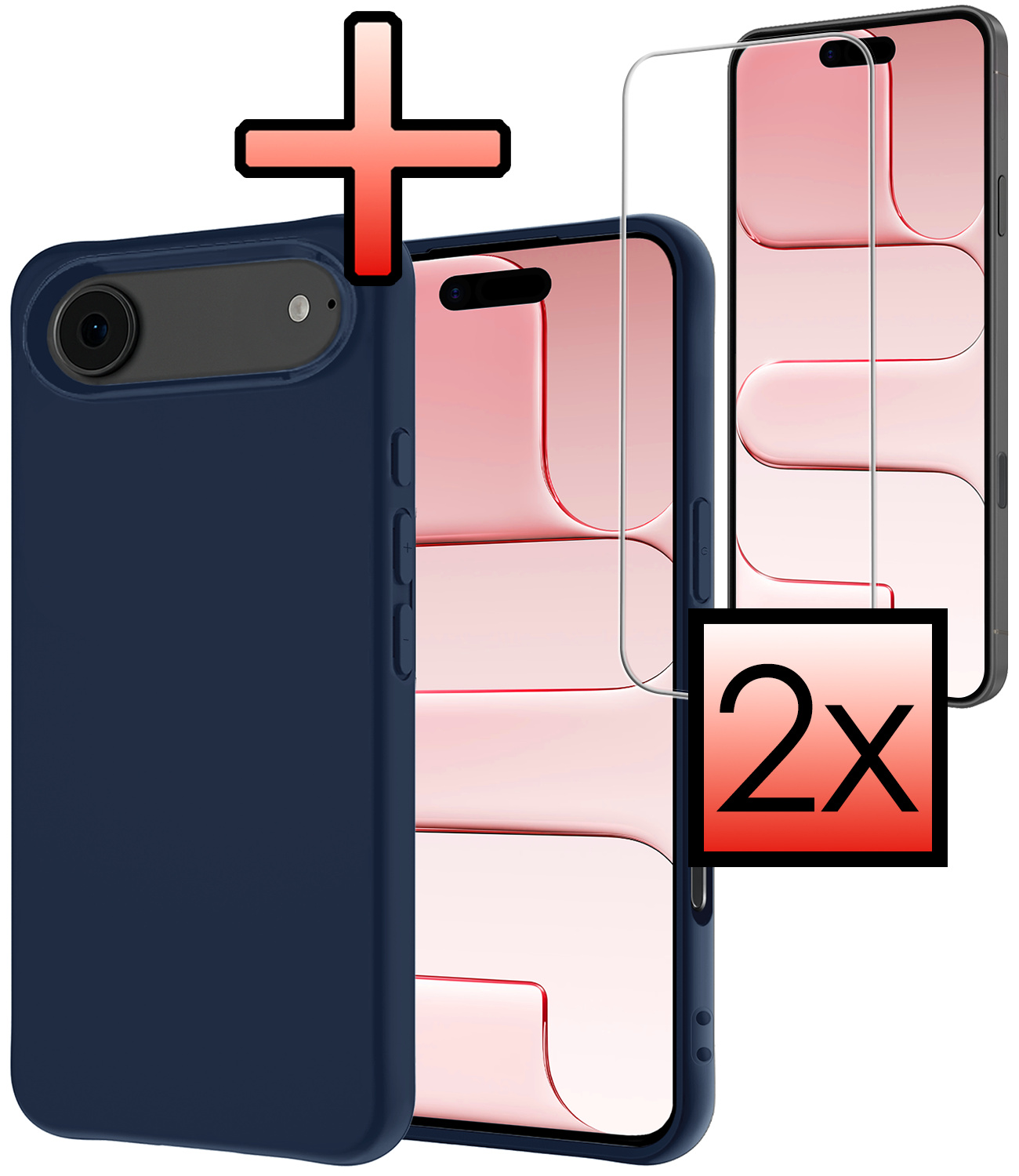 NoXx NoXx iPhone Air Hoesje Siliconen Met 2x Screenprotector Met Dichte Notch - Donkerblauw