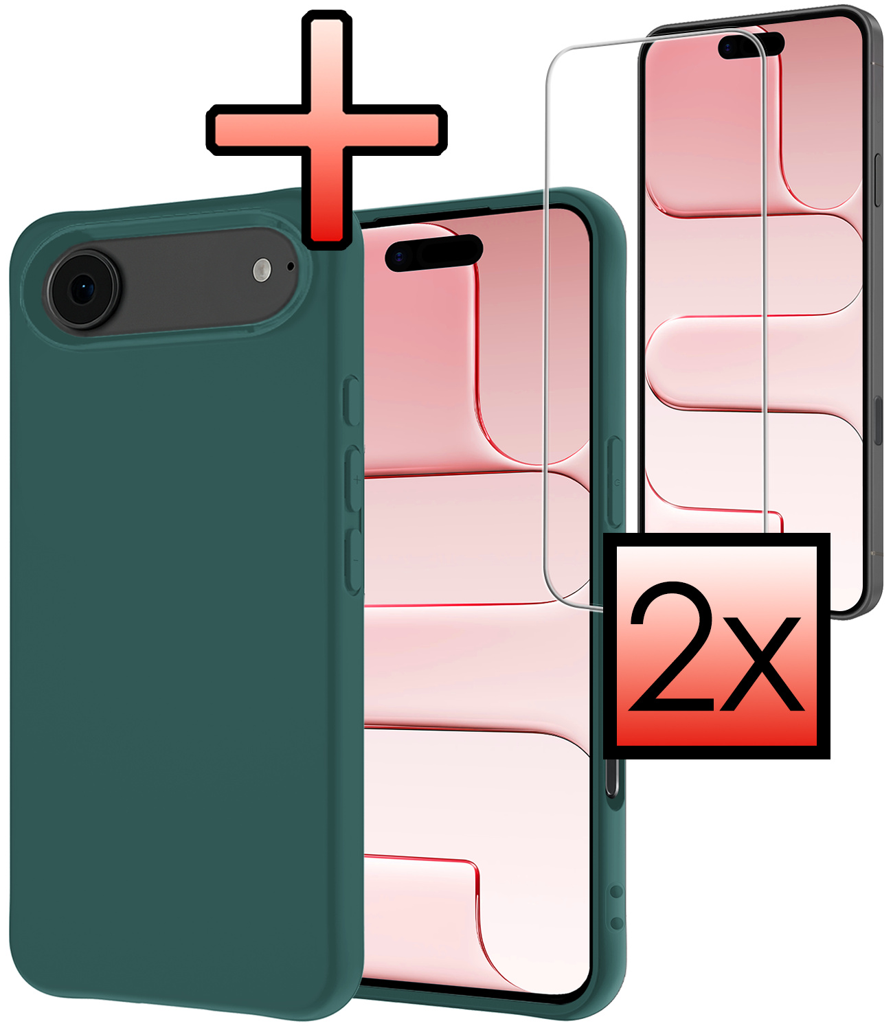 NoXx NoXx iPhone Air Hoesje Siliconen Met 2x Screenprotector Met Dichte Notch - Donkergroen