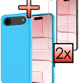 NoXx NoXx iPhone Air Hoesje Siliconen Met 2x Screenprotector Met Dichte Notch - Lichtblauw
