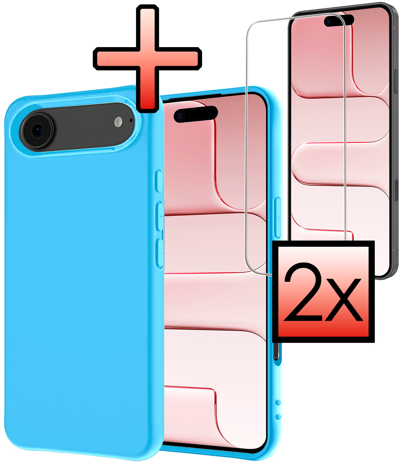 NoXx NoXx iPhone Air Hoesje Siliconen Met 2x Screenprotector Met Dichte Notch - Lichtblauw