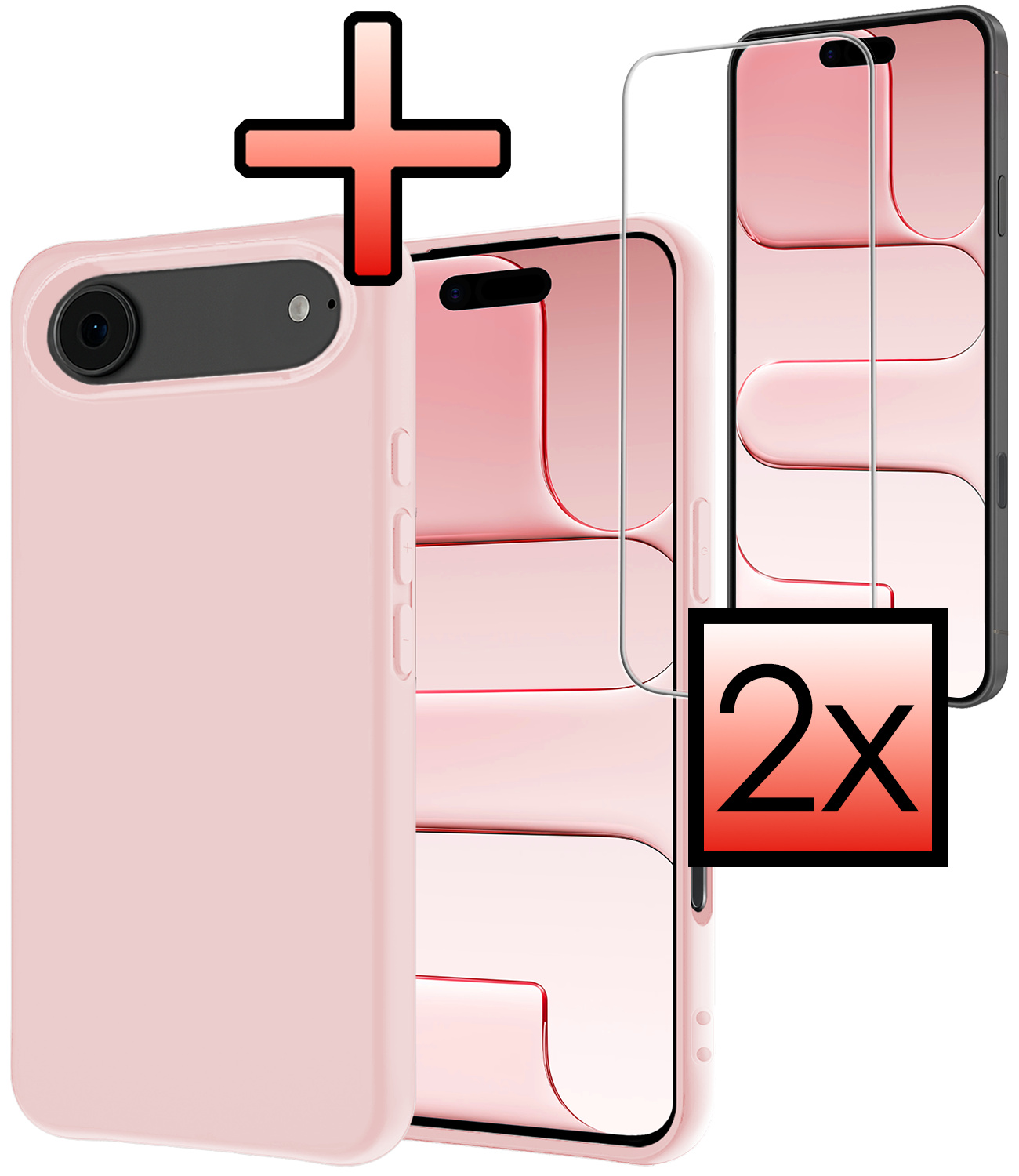 NoXx NoXx iPhone Air Hoesje Siliconen Met 2x Screenprotector Met Dichte Notch - Lichtroze