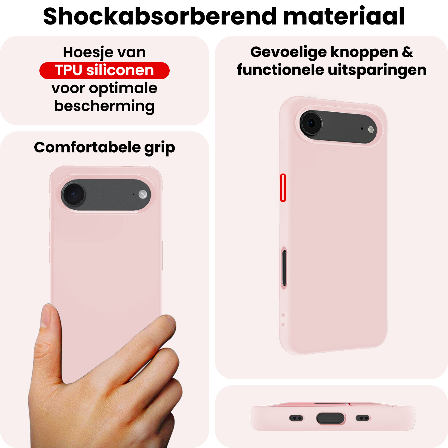 NoXx NoXx iPhone Air Hoesje Siliconen Met 2x Screenprotector Met Dichte Notch - Lichtroze