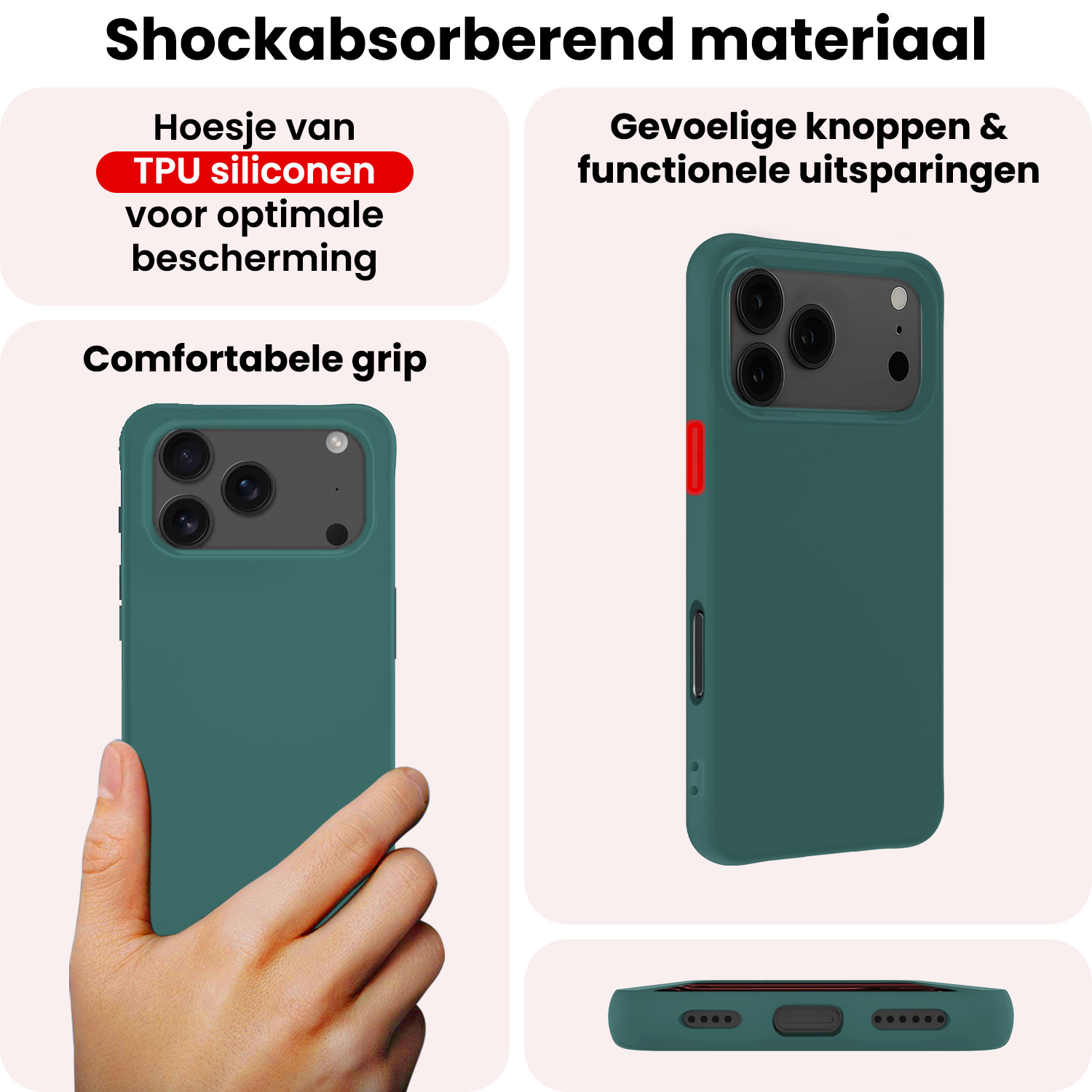NoXx NoXx iPhone 17 Pro Hoesje Siliconen - Donkergroen