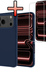 NoXx NoXx iPhone 17 Pro Hoesje Siliconen Met Screenprotector Met Dichte Notch - Donkerblauw