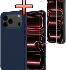 NoXx NoXx iPhone 17 Pro Hoesje Siliconen Met Screenprotector Met Dichte Notch - Donkerblauw