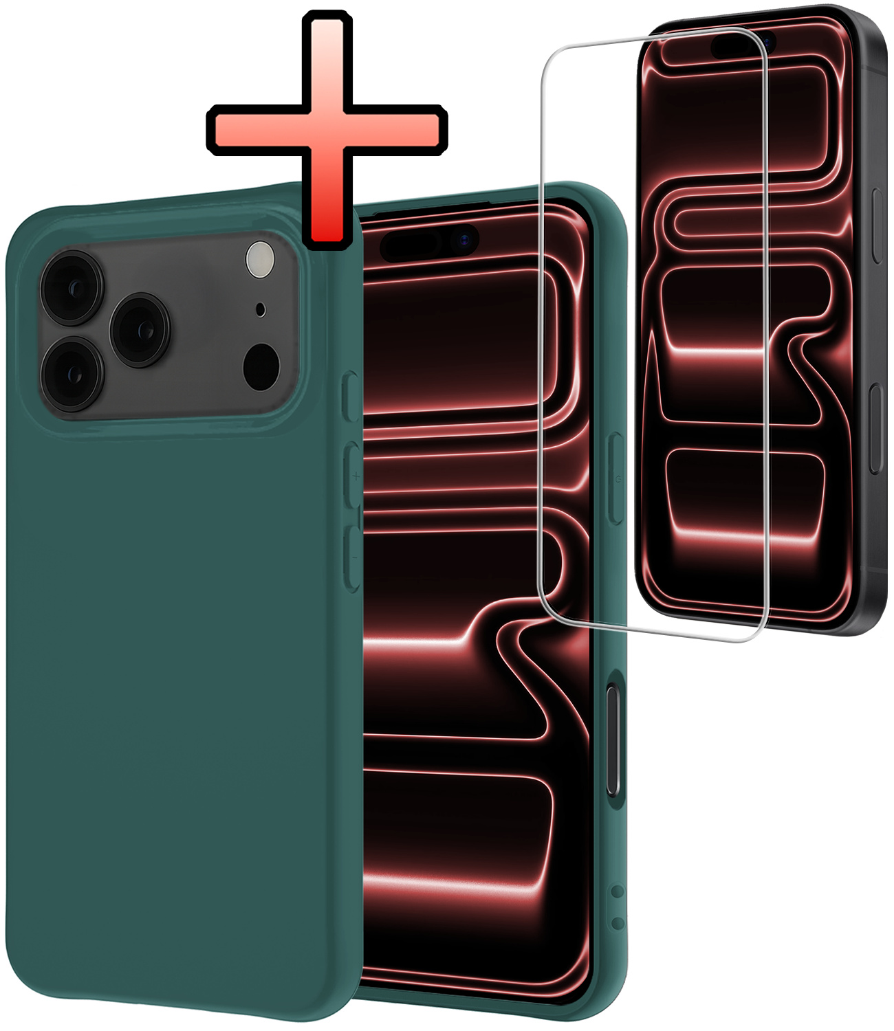 NoXx NoXx iPhone 17 Pro Hoesje Siliconen Met Screenprotector Met Dichte Notch - Donkergroen