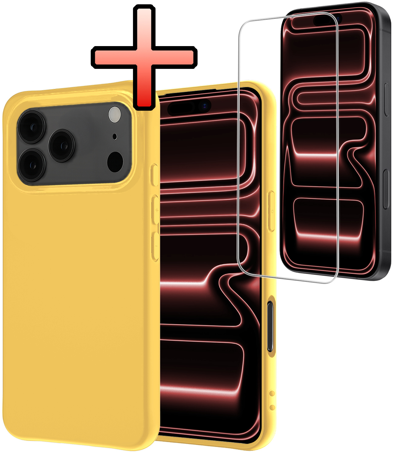 NoXx NoXx iPhone 17 Pro Hoesje Siliconen Met Screenprotector Met Dichte Notch - Geel