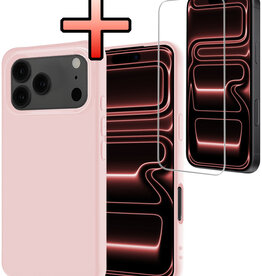 NoXx NoXx iPhone 17 Pro Hoesje Siliconen Met Screenprotector Met Dichte Notch - Lichtroze