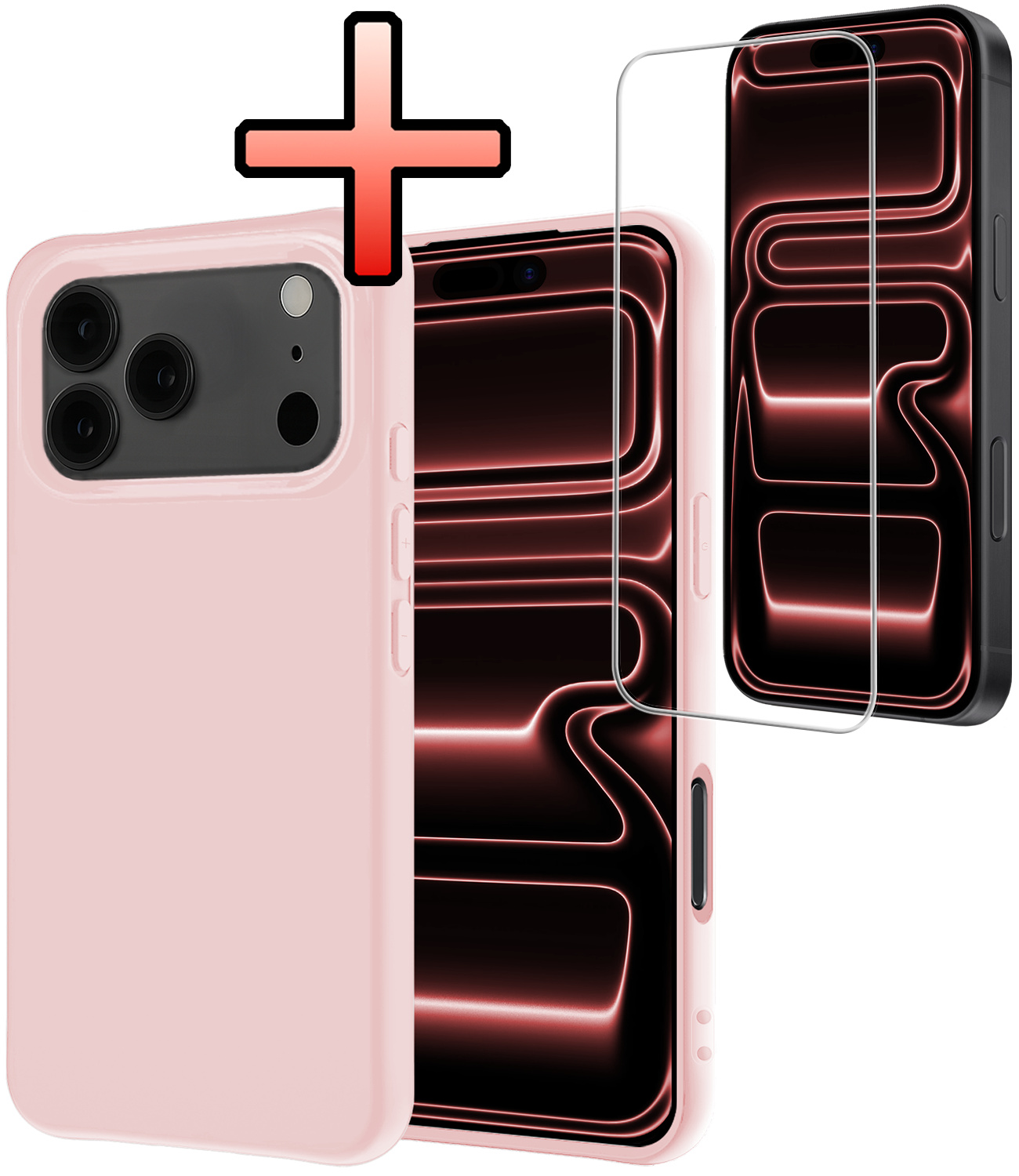 NoXx NoXx iPhone 17 Pro Hoesje Siliconen Met Screenprotector Met Dichte Notch - Lichtroze