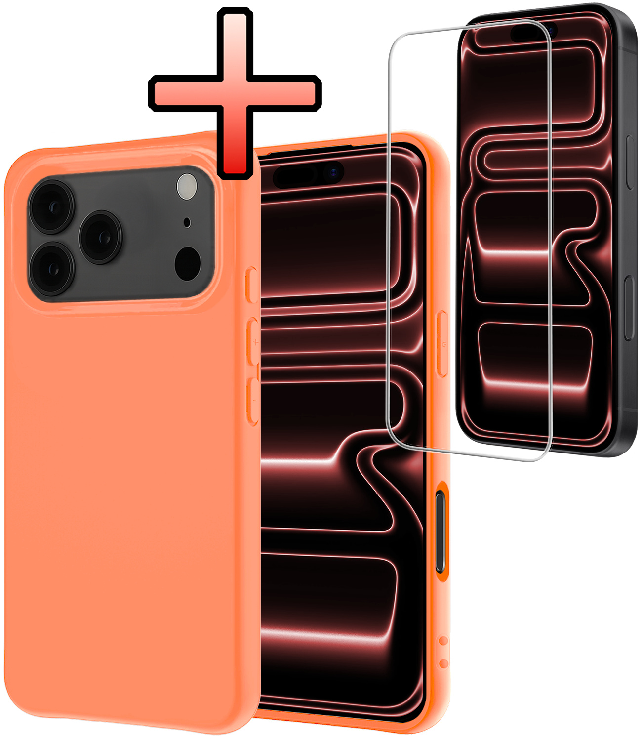 NoXx NoXx iPhone 17 Pro Hoesje Siliconen Met Screenprotector Met Dichte Notch - Perzik