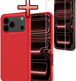 NoXx NoXx iPhone 17 Pro Hoesje Siliconen Met Screenprotector Met Dichte Notch - Rood