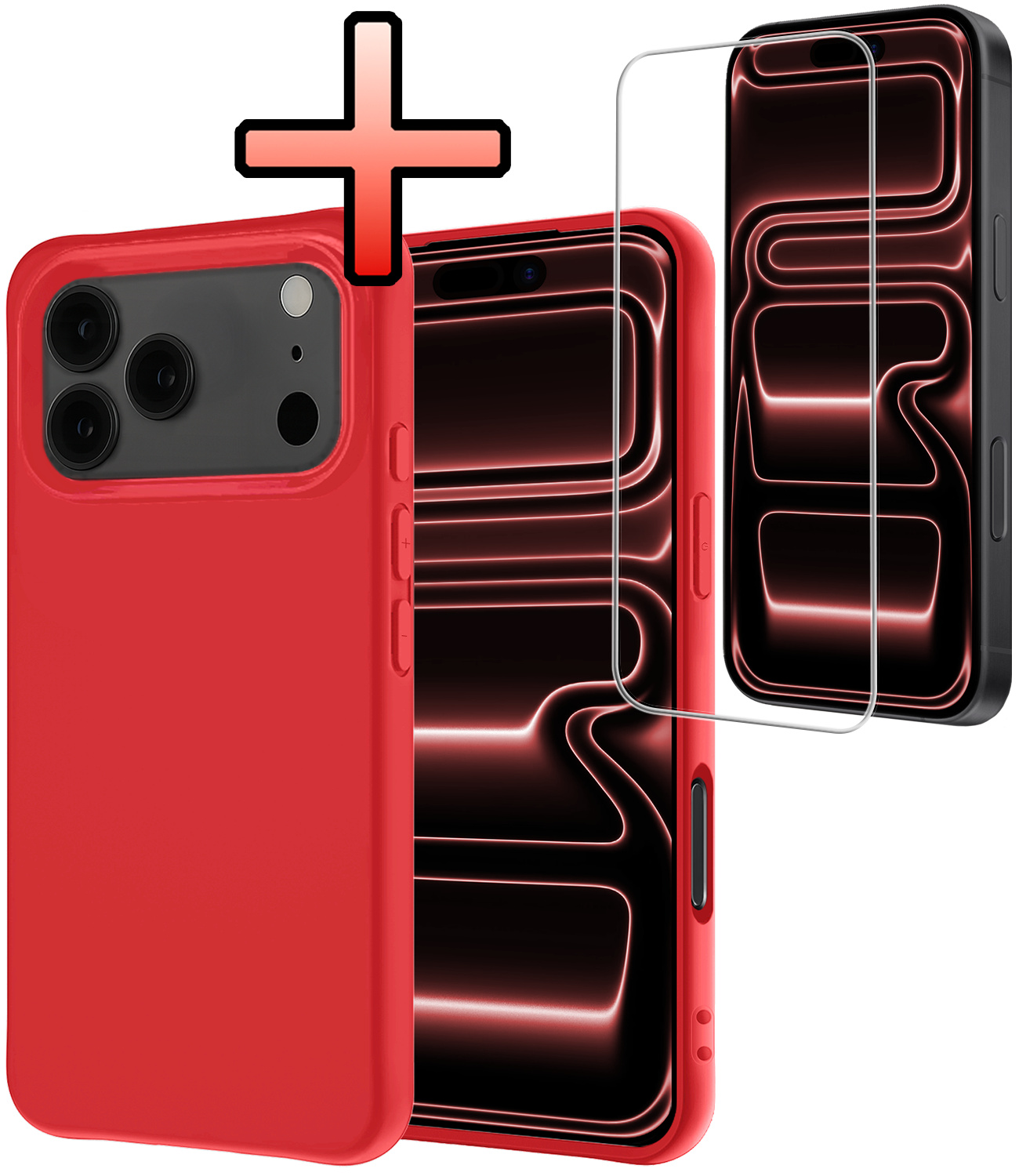 NoXx NoXx iPhone 17 Pro Hoesje Siliconen Met Screenprotector Met Dichte Notch - Rood