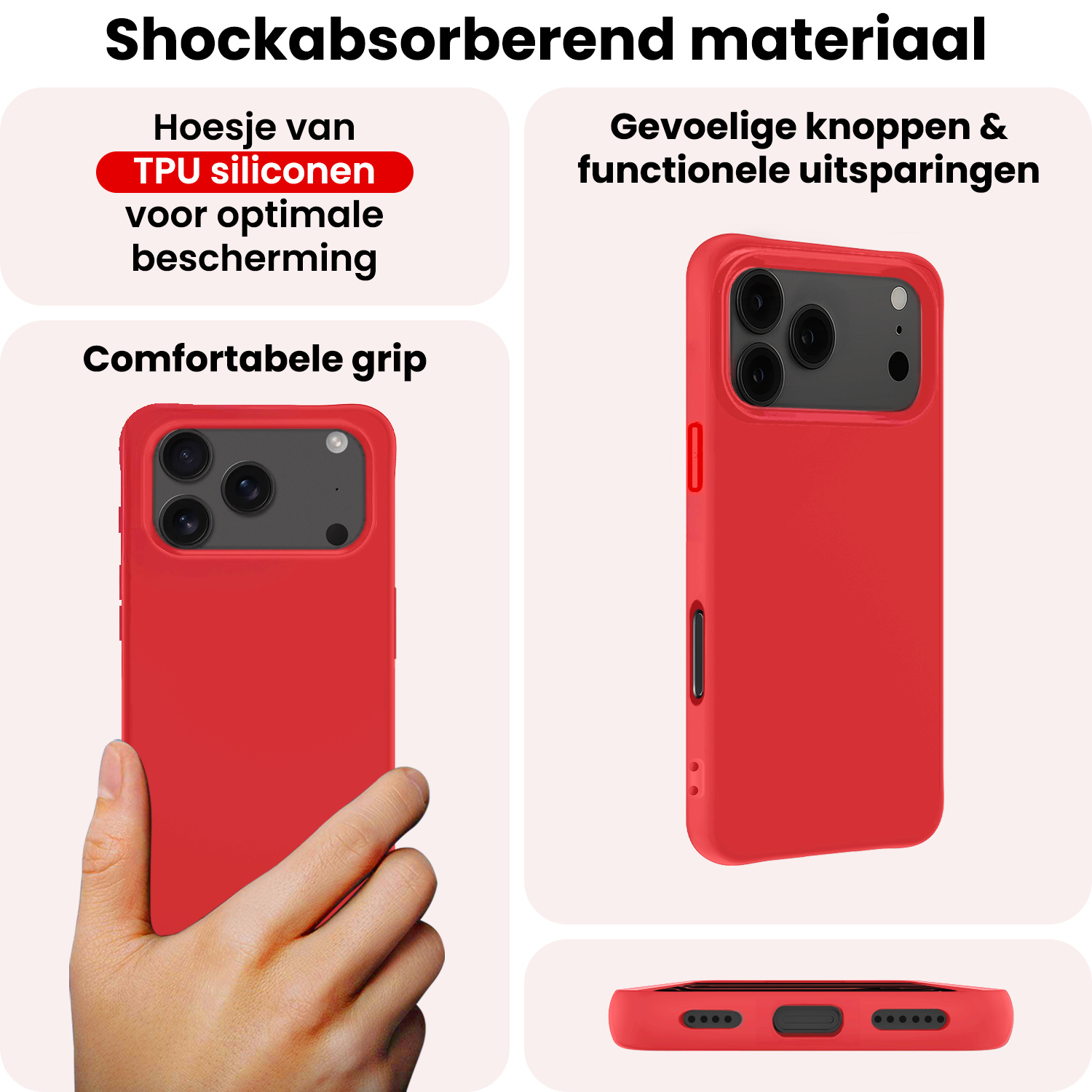 NoXx NoXx iPhone 17 Pro Hoesje Siliconen Met Screenprotector Met Dichte Notch - Rood