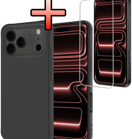 NoXx NoXx iPhone 17 Pro Hoesje Siliconen Met Screenprotector Met Dichte Notch - Zwart