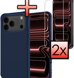 NoXx NoXx iPhone 17 Pro Hoesje Siliconen Met 2x Screenprotector Met Dichte Notch - Donkerblauw