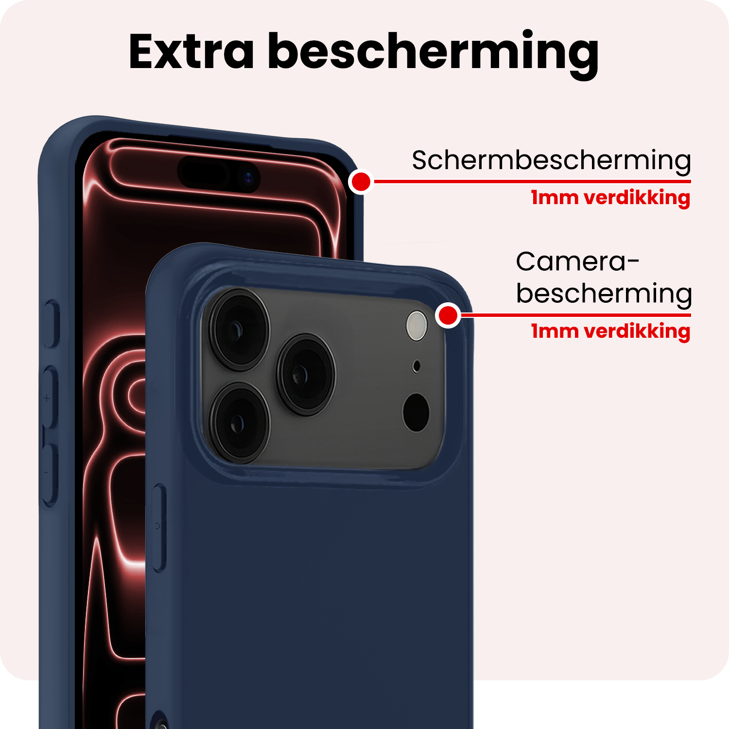 NoXx NoXx iPhone 17 Pro Hoesje Siliconen Met 2x Screenprotector Met Dichte Notch - Donkerblauw