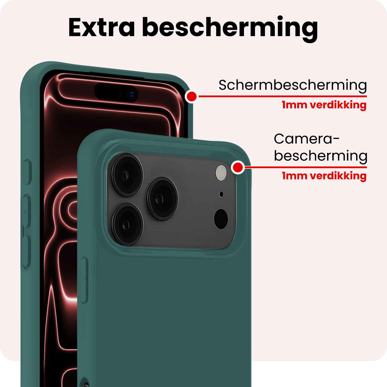 NoXx NoXx iPhone 17 Pro Hoesje Siliconen Met 2x Screenprotector Met Dichte Notch - Donkergroen