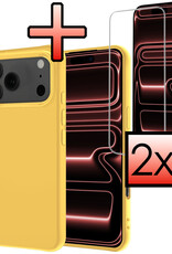 NoXx NoXx iPhone 17 Pro Hoesje Siliconen Met 2x Screenprotector Met Dichte Notch - Geel