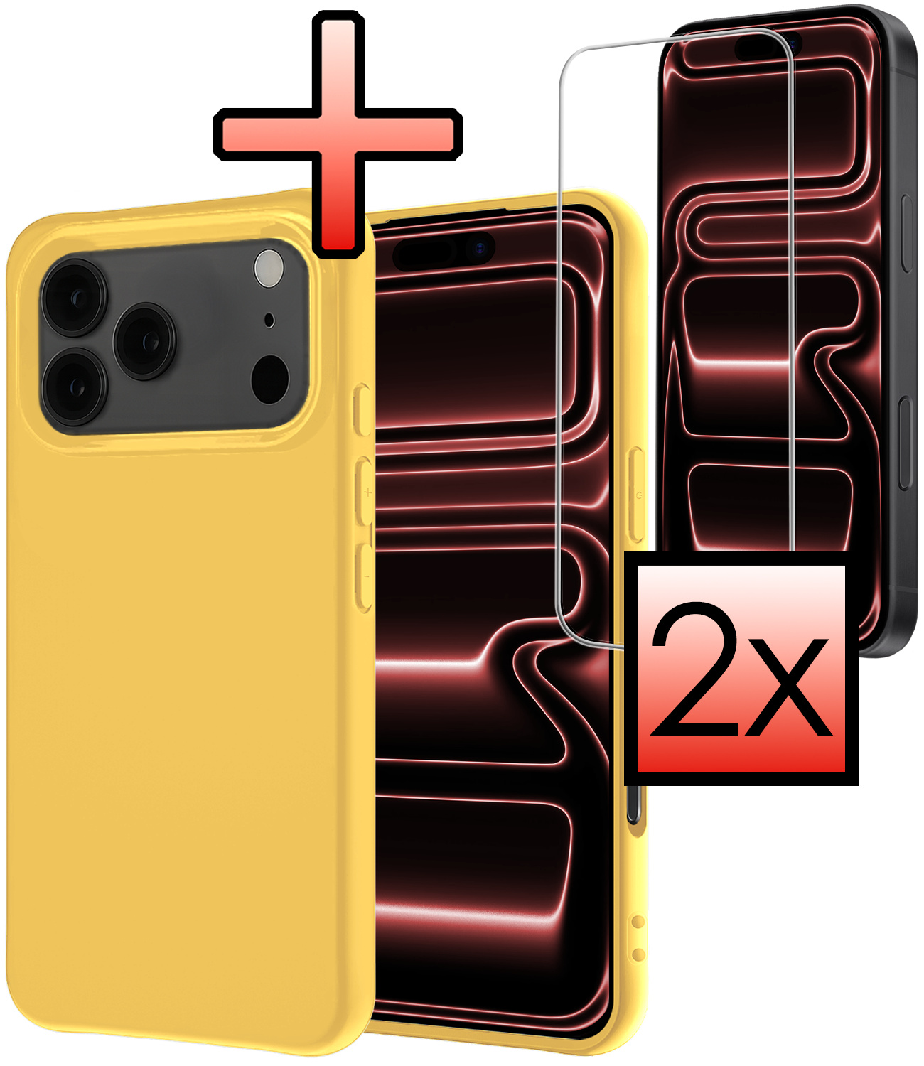 NoXx NoXx iPhone 17 Pro Hoesje Siliconen Met 2x Screenprotector Met Dichte Notch - Geel