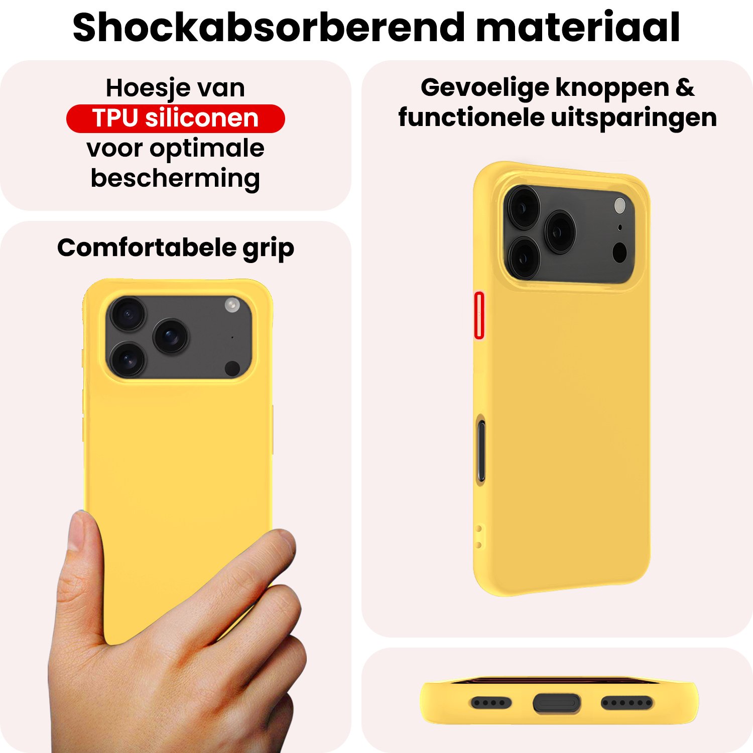 NoXx NoXx iPhone 17 Pro Hoesje Siliconen Met 2x Screenprotector Met Dichte Notch - Geel