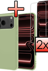 NoXx NoXx iPhone 17 Pro Hoesje Siliconen Met 2x Screenprotector Met Dichte Notch - Groen