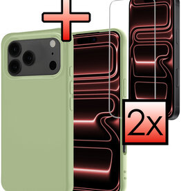 NoXx NoXx iPhone 17 Pro Hoesje Siliconen Met 2x Screenprotector Met Dichte Notch - Groen