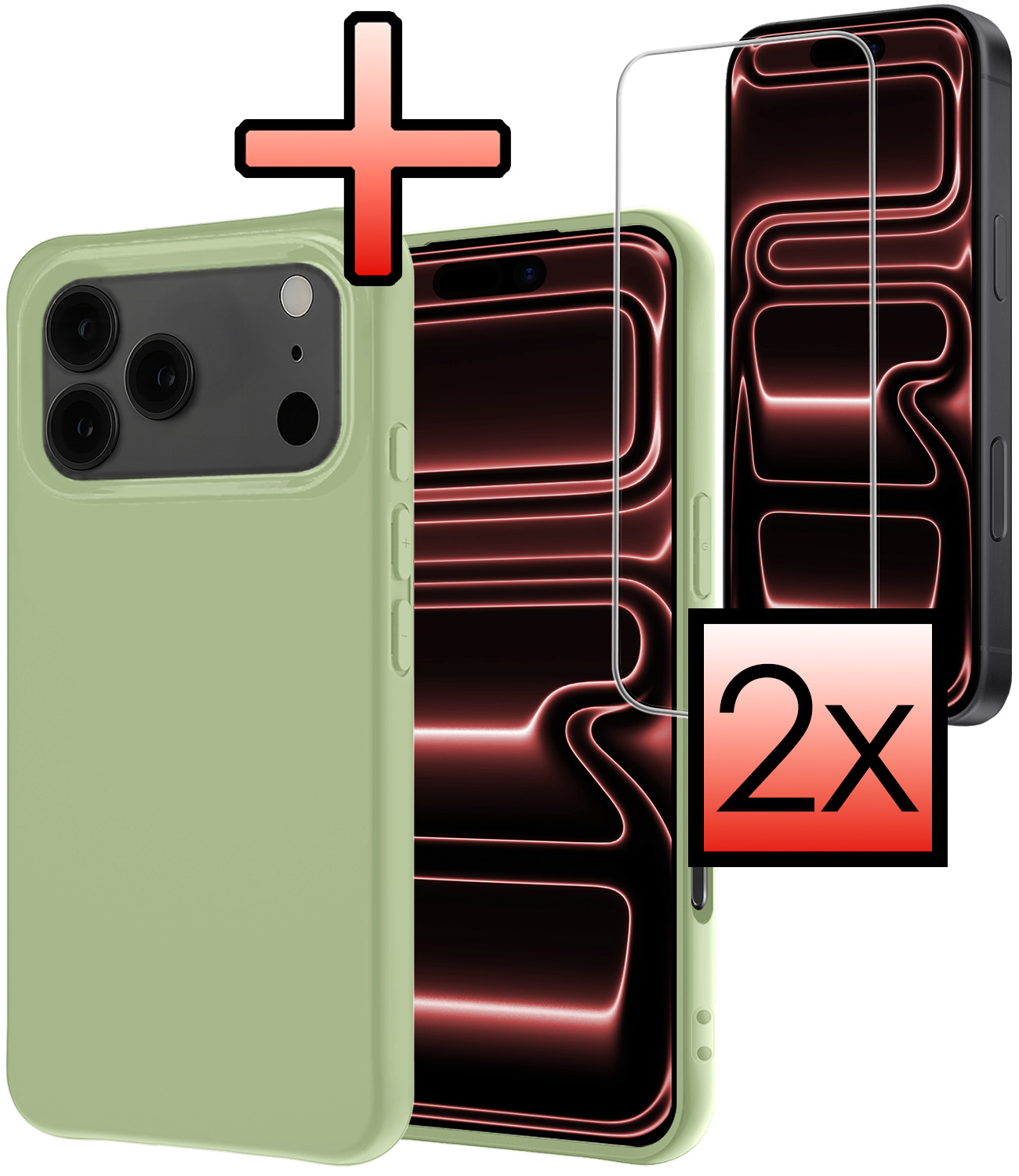 NoXx NoXx iPhone 17 Pro Hoesje Siliconen Met 2x Screenprotector Met Dichte Notch - Groen