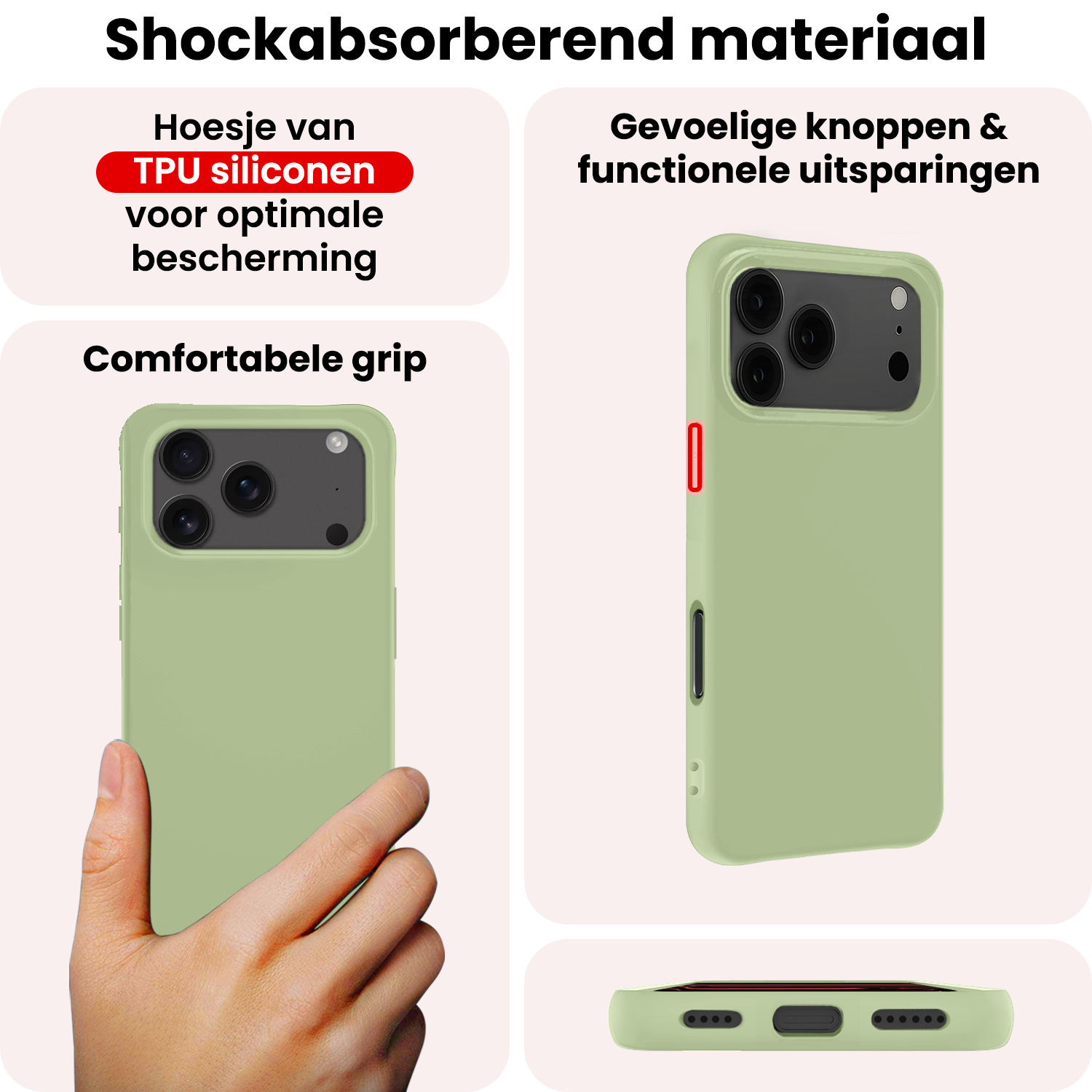 NoXx NoXx iPhone 17 Pro Hoesje Siliconen Met 2x Screenprotector Met Dichte Notch - Groen