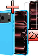 NoXx NoXx iPhone 17 Pro Hoesje Siliconen Met 2x Screenprotector Met Dichte Notch - Lichtblauw