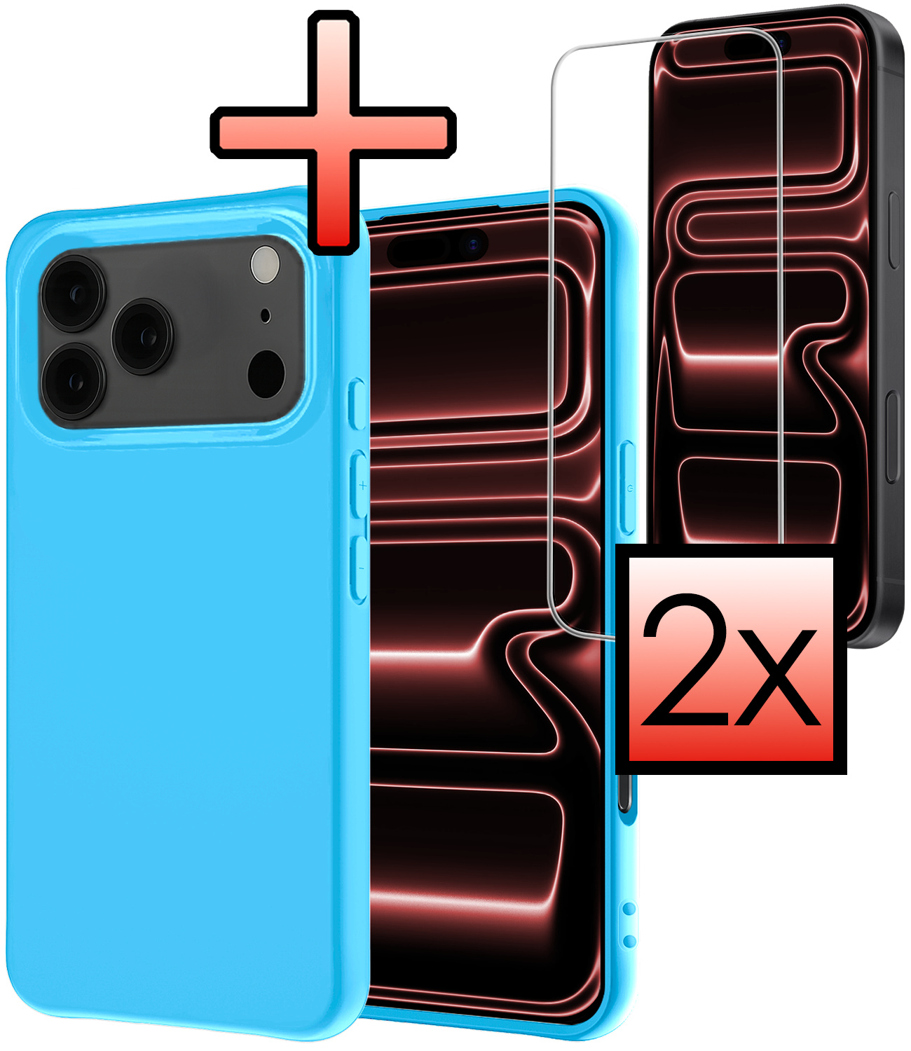 NoXx NoXx iPhone 17 Pro Hoesje Siliconen Met 2x Screenprotector Met Dichte Notch - Lichtblauw