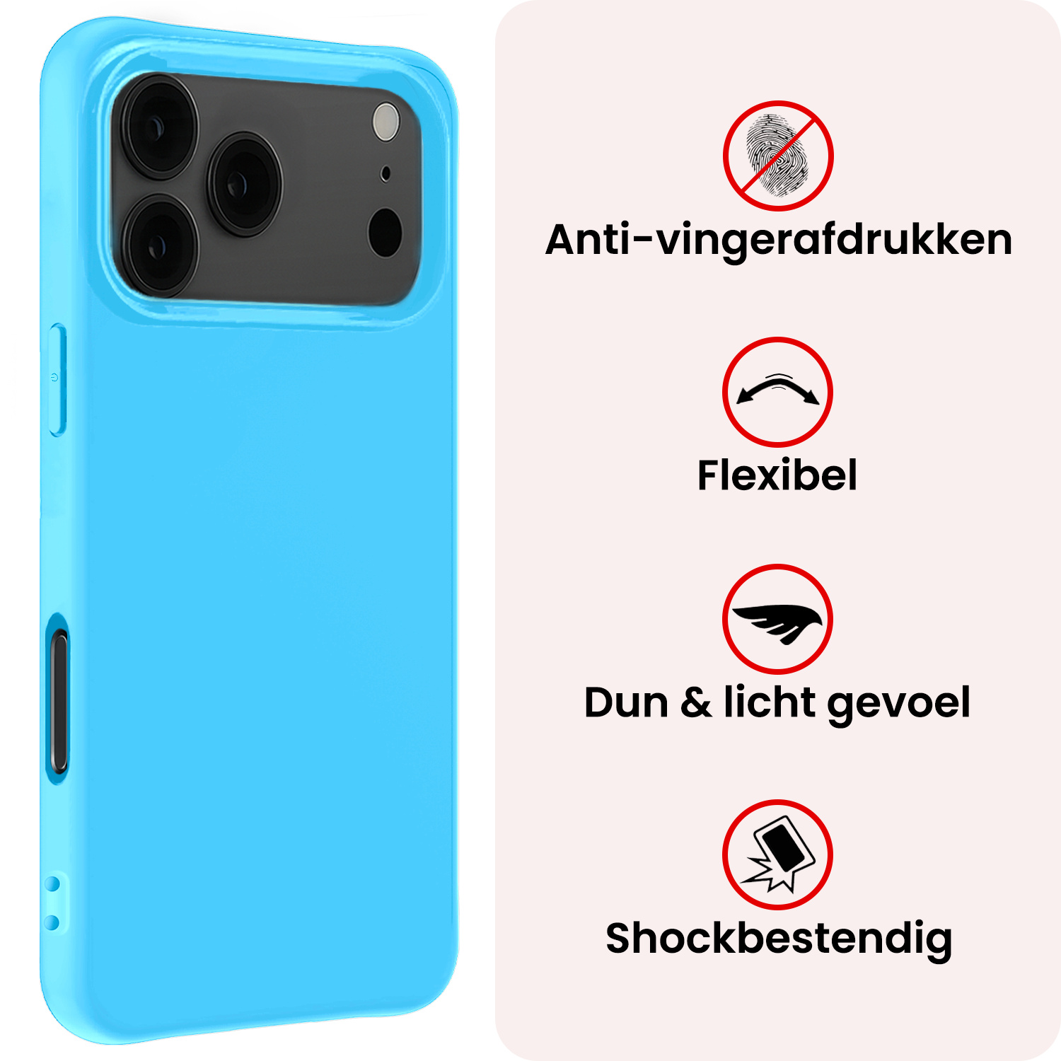 NoXx NoXx iPhone 17 Pro Hoesje Siliconen Met 2x Screenprotector Met Dichte Notch - Lichtblauw