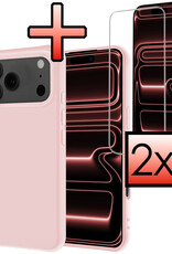 NoXx NoXx iPhone 17 Pro Hoesje Siliconen Met 2x Screenprotector Met Dichte Notch - Lichtroze