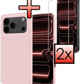 NoXx NoXx iPhone 17 Pro Hoesje Siliconen Met 2x Screenprotector Met Dichte Notch - Lichtroze