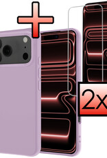 NoXx NoXx iPhone 17 Pro Hoesje Siliconen Met 2x Screenprotector Met Dichte Notch - Lila